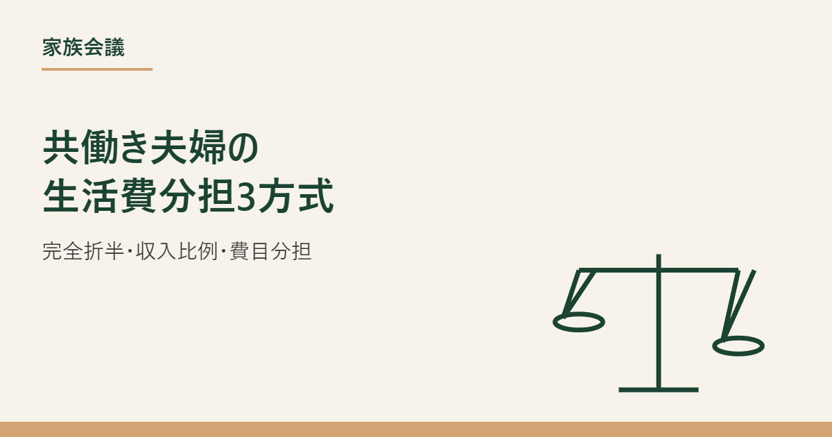 共働き夫婦の生活費分担3方式のアイキャッチ画像、天秤のイラスト