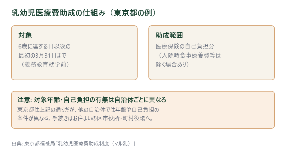 乳幼児医療費助成の対象と助成範囲を示した図