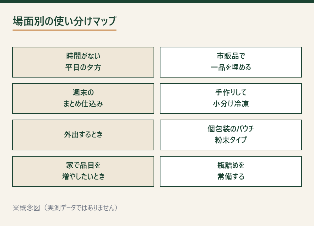 場面別に見た離乳食の手作りと市販品の使い分けマップ
