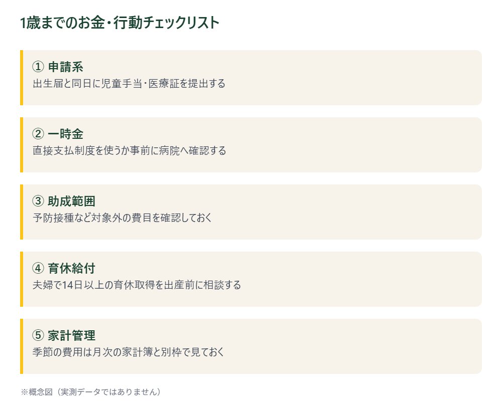1歳までのお金のチェックリストを示した図