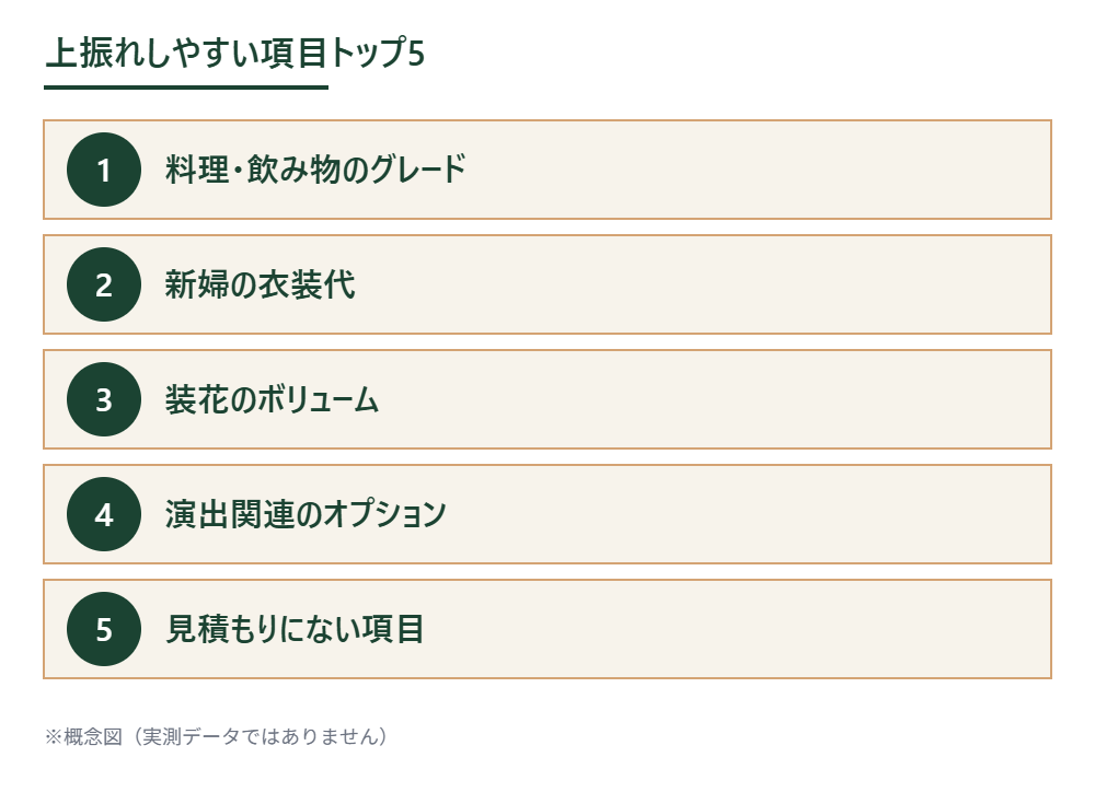 上振れしやすい項目トップ5 ランキング一覧。概念図(実測データではありません)